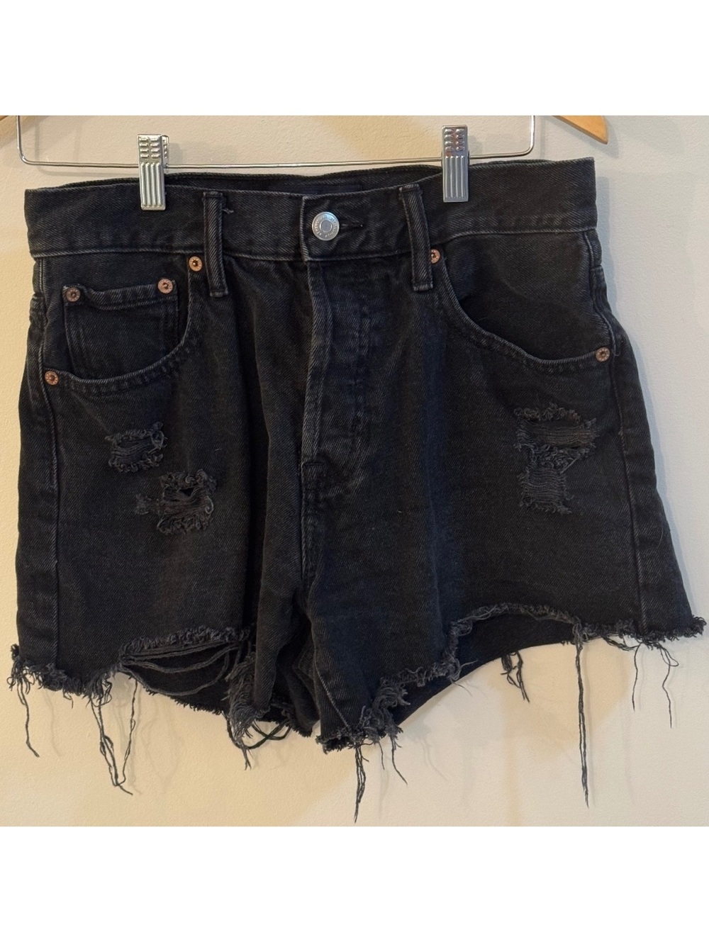 Aeropostale 90s High Rise Cut-Off Black Denim Shorts Size 8